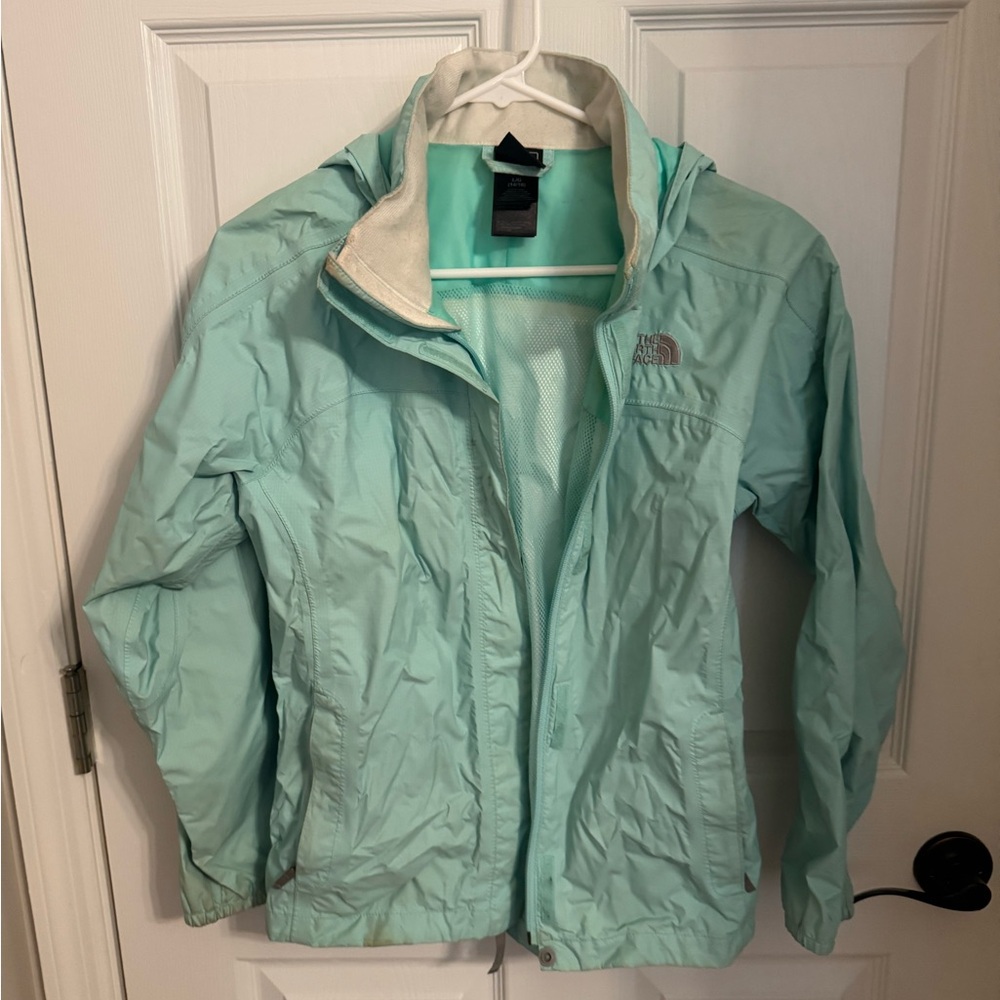 Mint color rain jacket